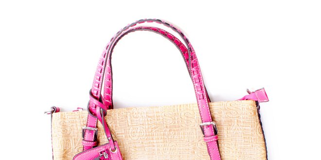 Dámská velká béžová kabelka s růžovými uchy Sisley