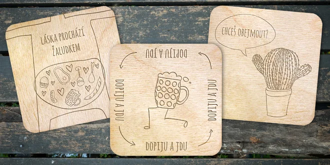 Sada 4 designových podtácků z bukové překližky