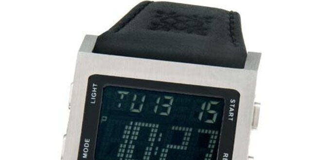 Pánské černé digitální hodinky se stříbrným lemováním Oxbow