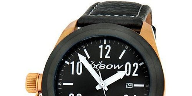 Pánské černé analogové hodinky se zlatými detaily Oxbow