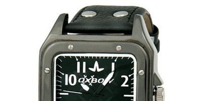 Pánské hranaté černé analogové hodinky Oxbow