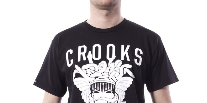 Pánské černé tričko Crooks & Castles s bílým potiskem
