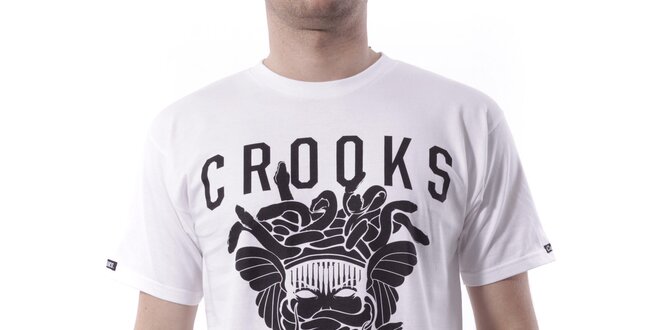 Pánské bílé tričko Crooks & Castles s černým potiskem