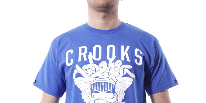 Pánské tyrkysově modré tričko Crooks & Castles s bílým potiskem