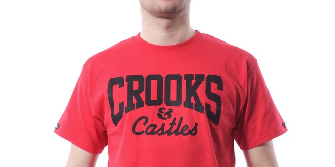Pánské zářivě červené tričko Crooks & Castles s černým potiskem