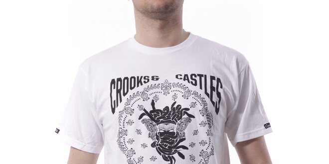 Pánské bílé tričko Crooks & Castles s černým potiskem