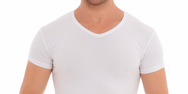 Pánské bílé tričko s véčkovým výstřihem Wessi