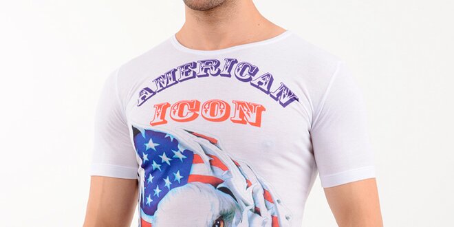Pánské bílé tričko s potiskem americké vlajky Wessi