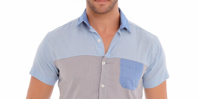 Pánská modro-béžová košile s krátkým rukávem Wessi