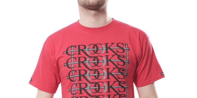 Pánské zářivě červené tričko Crooks & Castles s čenošedým potiskem