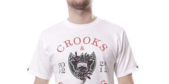 Pánské bílé tričko Crooks & Castles s barevným potiskem