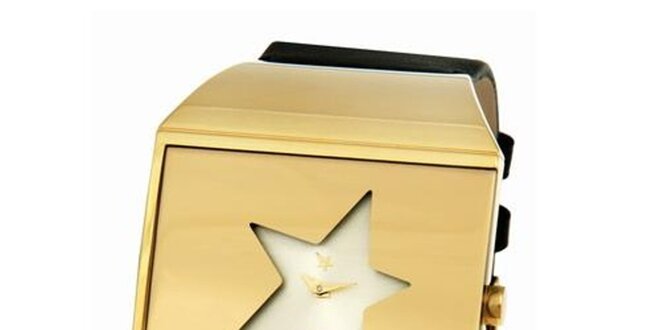 Dámské ocelové zlaté hodinky s hvězdou v ciferníku Thierry Mugler
