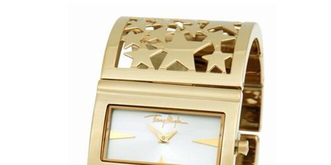 Dámské zlaté ocelové náramkové hodinky s hvězdičkami Thierry Mugler