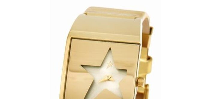 Dámské zlaté ocelové hodinky Thierry Mugler s ciferníkem ve tvaru hvězdy