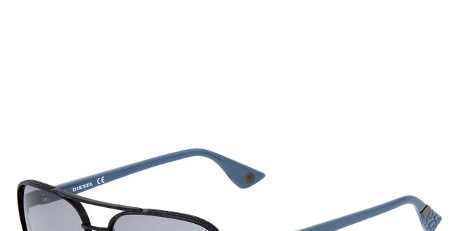 Pánské černé sluneční brýle s modrými stranicemi Diesel