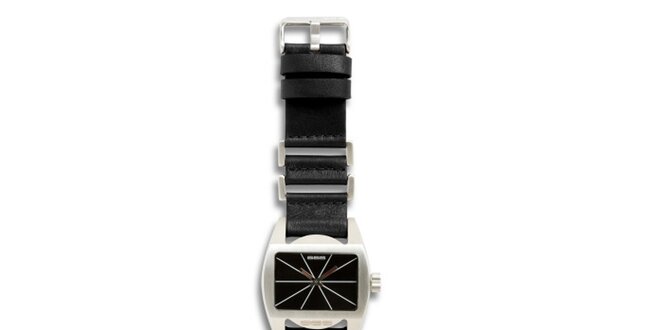 Dámské ocelové hodinky s černým koženým řemínkem 666 Barcelona