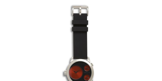 Dámské černé hodinky s gumovým řemínkem 666 Barcelona s červenými kruhy