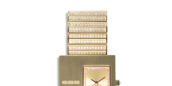 Zlaté analogové hodinky s kamínky 666 Barcelona