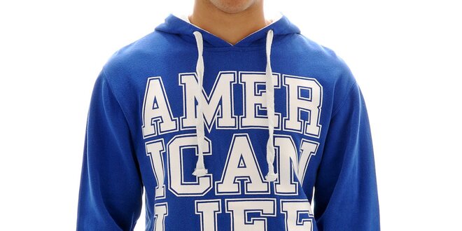 Pánská modrá mikina s nápisem American Life