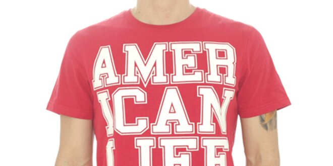 Pánské červené tričko s nápisem American Life