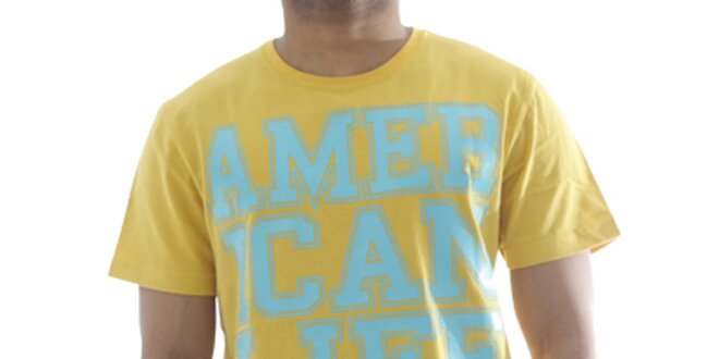 Pánské světle žluté tričko s nápisem American Life