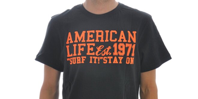 Pánské černé tričko American Life s nápisem na hrudi