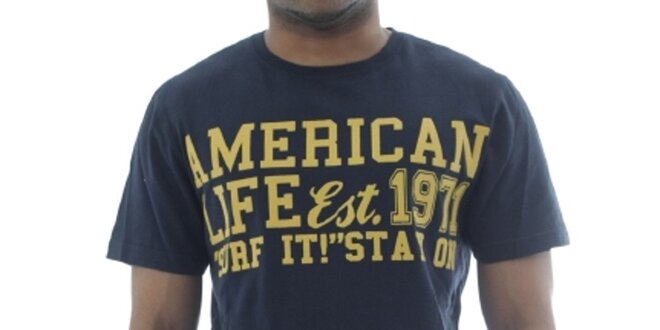 Pánské černé tričko American Life se žlutým nápisem na hrudi