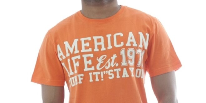 Pánské oranžové tričko American Life s nápisem na hrudi