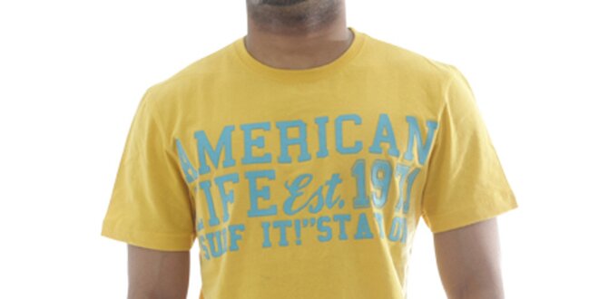 Pánské žluté tričko American Life s nápisem na hrudi