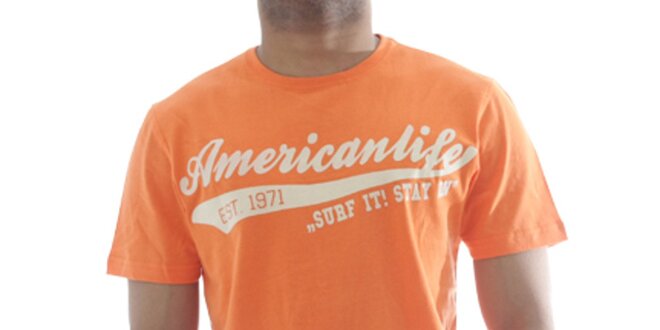Pánské oranžové tričko s nápisem na hrudi American Life