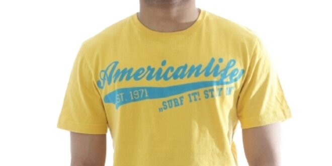 Pánské žluté tričko s nápisem na hrudi American Life