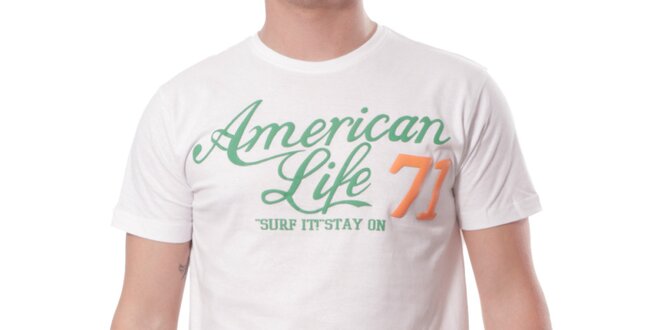 Pánské bílé tričko se zeleným nápisem American Life