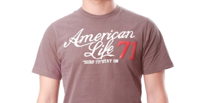 Pánské hnědé tričko s nápisem American Life