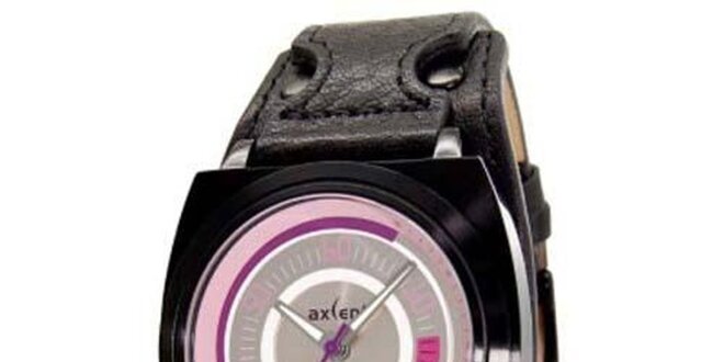 Černé ocelové hodinky s růžovým ciferníkem Axcent