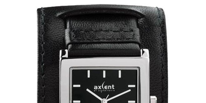 Černé ocelové hodinky s širokým řemínkem Axcent