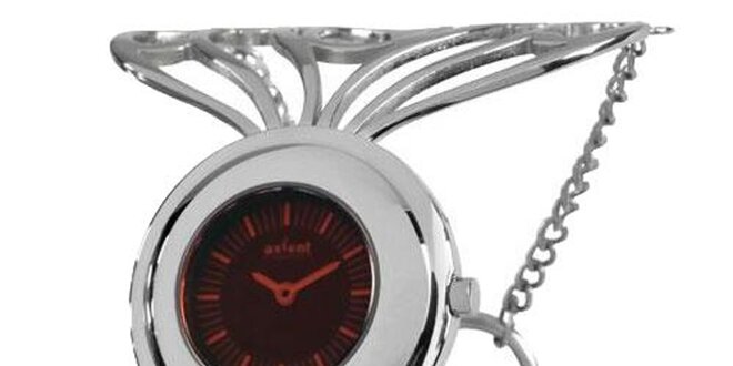 Dámské stříbrné hodinky s červeným ciferníkem Axcent