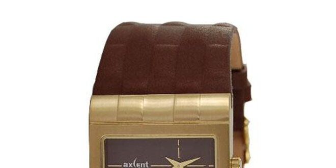 Pánské hodinky s ocelovým analogovým ciferníkem Axcent s hnědým řemínkem