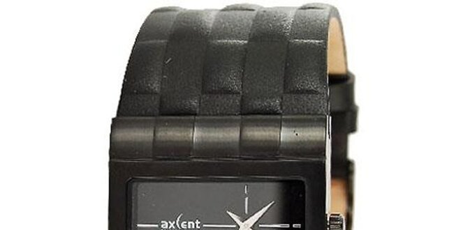 Pánské černé hodinky s koženým řemínkem Axcent