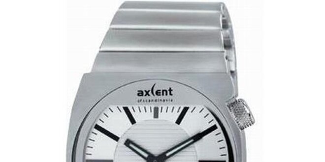 Pánské ocelové hodinky s bílým kulatým analogovým ciferníkem Axcent