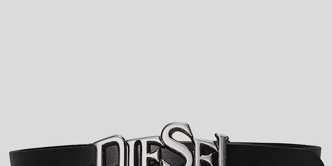 Pánský černý pásek Diesel s velkou kovovou sponou