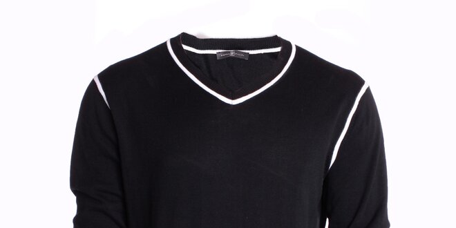 Pánský černý svetr s bílými linkami Pietro Filipi