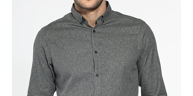 Pánská šedá košile Ben Sherman s černým ornamentálním potiskem