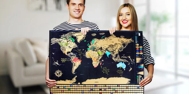 Velká stírací mapa světa a sada příslušenství