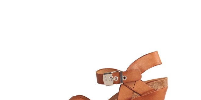 Dámské karamelově hnědé kožené sandále na klínku Dr. Scholl