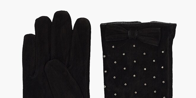 Dámské černé semišové rukavice French Connection s vykládanými kamínky