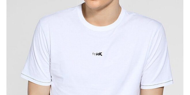 Pánské bílé tričko French Connection s černým potiskem a černým prošíváním
