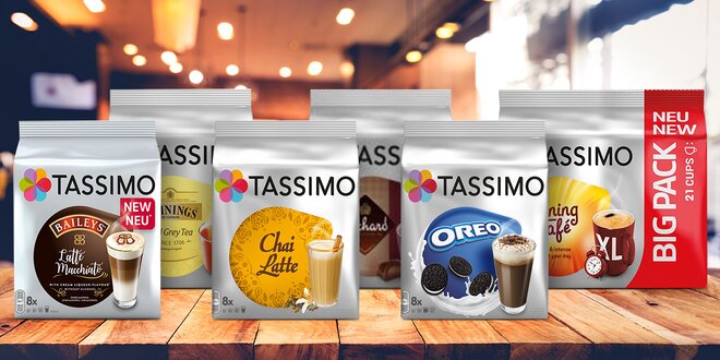 Kapsle Tassimo: balíček 5 příchutí i XL Café