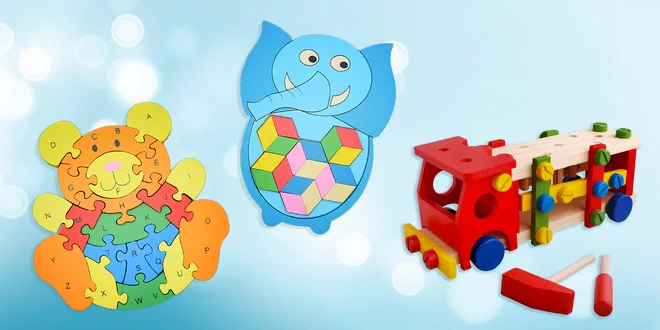 Vzdělávací dřevěné hračky: puzzle i vkládačka