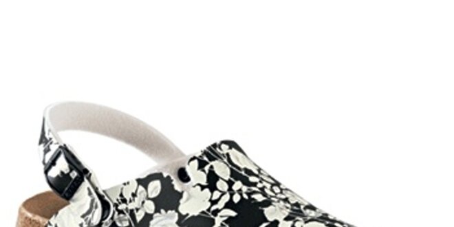 Dámské černo-bílé sandále s květinovým vzorem Alpro