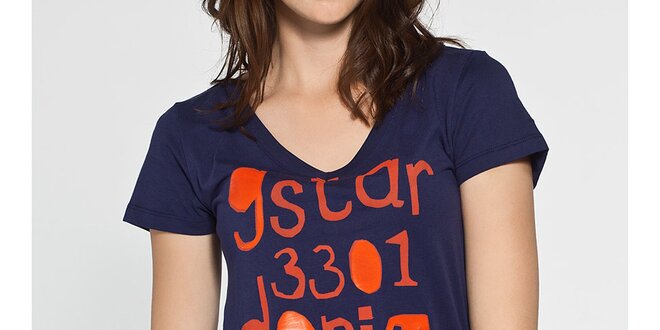 Dámské tmavě modré tričko G-Star Raw s oranžovým potiskem